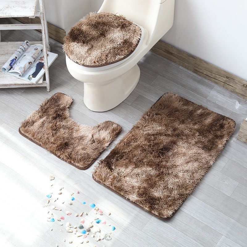 Toilet Non-Slip Mat Three-Piece Tie-Dyed Long Wool Carpet Plush Bathroom Absorbent Set Cross-Border Amazon Wholesale