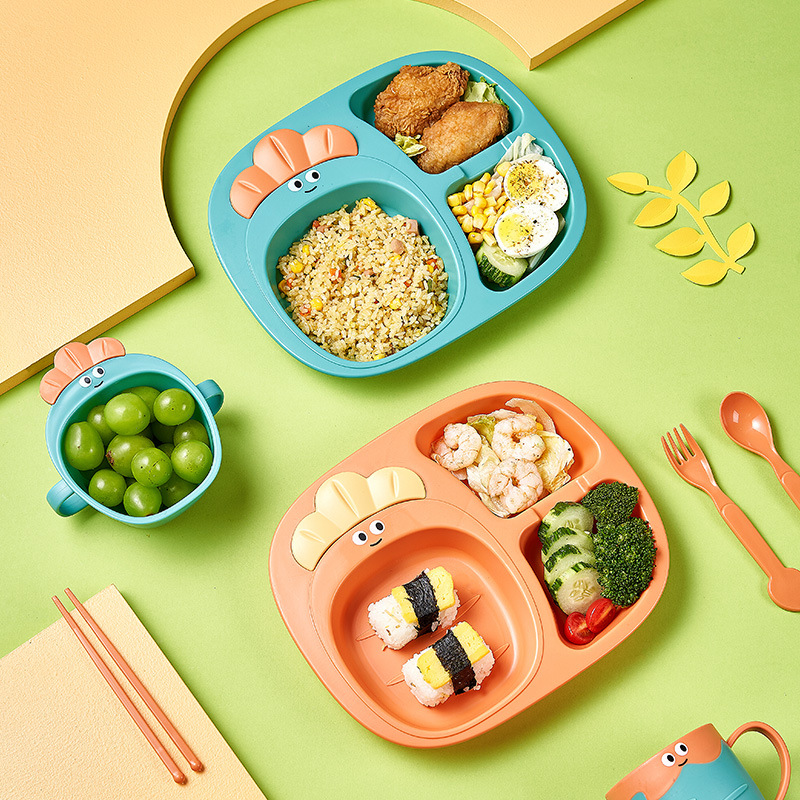 Carrot Children's Dinner Plate Kindergarten Plate Home Cartoon Plastic Compartment Tray Set Student Tableware 0652