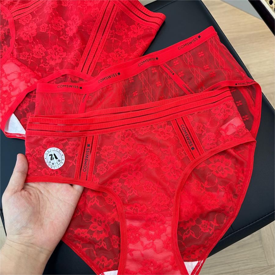 大红来了 7a全裤抑菌纯欲法式性感蕾丝红内裤女士本命年新婚内裤