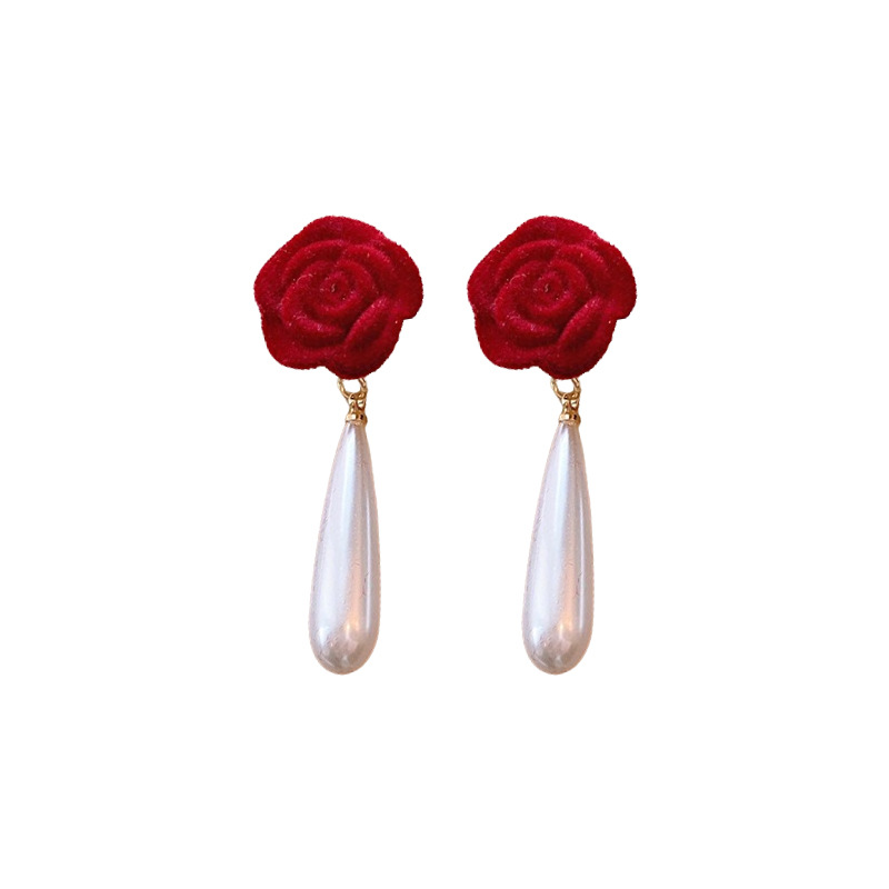 Silver Needle New Year Red Fur Ball Flower Geometric Earrings Retro Personality Temperament Earrings National Fashion High-Grade Earrings for Women