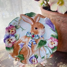 景德镇手绘陶瓷兔子装饰挂盘看盘客厅工艺品兔年礼物装饰品