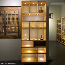 新中式实木博古架茶室会所带灯展示柜老榆木新款茶叶架个性实木架