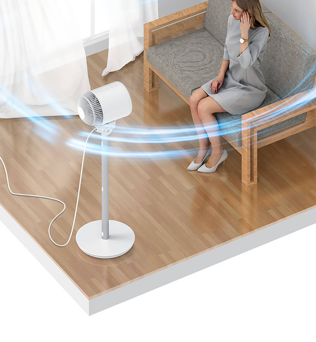 德尔玛空气循环扇dem-fd500家用落地电风扇办公静音立式涡轮摇头