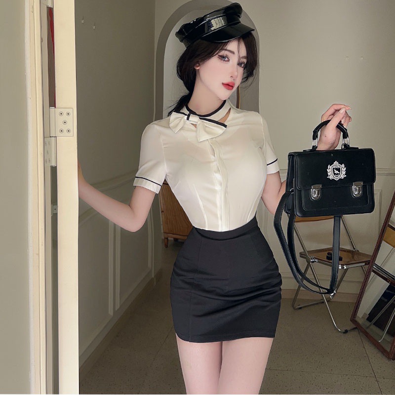 空姐jk制服套装女夏季职业装短袖衬衫上衣 包臀短裙两件套-阿里巴巴