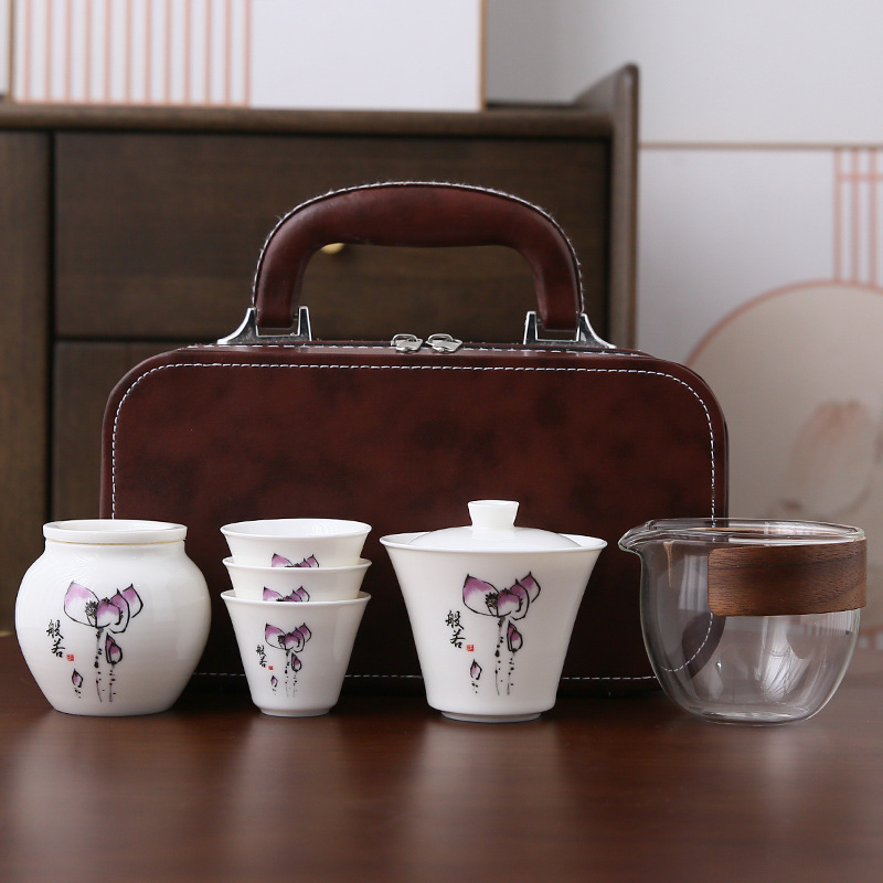 Travel Tea Set White Jade White Porcelain Set Kung Fu Tea Set Outdoor Camping Quick Cup Holiday Company Business Gifts