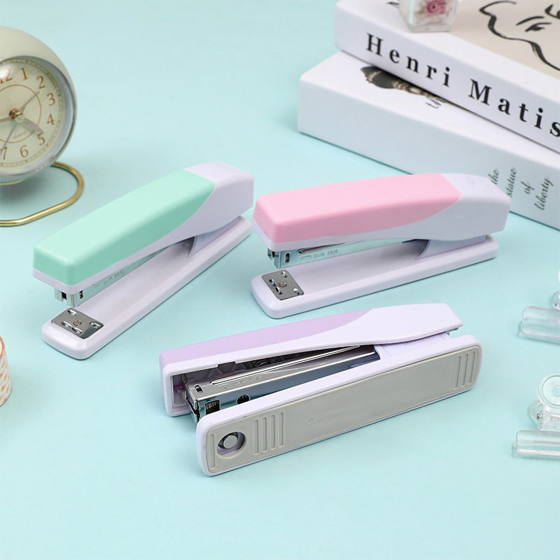 Extended Macaron Two-Tone Stapler Wholesale Large Capacity Effortless Stapler Large Rubber Material Bookbinding Machine