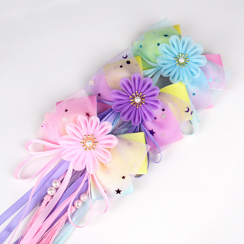 1151号材料包 古风花朵飘带发夹手工diy自制儿童蝴蝶结头饰送教程