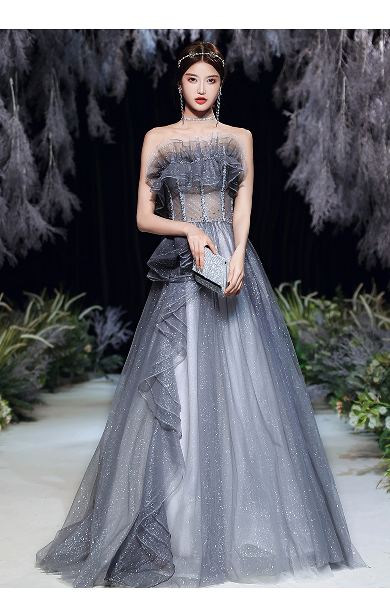 抹胸晚礼服裙宴会2022款重工大气优雅气质名媛生日主持人演出礼服