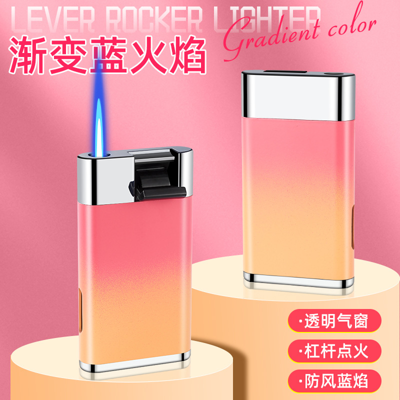 Windproof Lighter Blue Flame Torch Lighter Wind-Resist Tool Visual Transom Gradient Metal Lighter