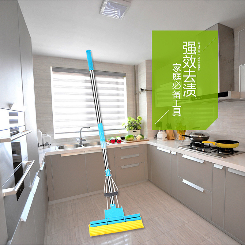 Wholesale 27 Stainless Steel Telescopic Roller Water Mop PVA Mop Hand Wash-Free Absorbent Sponge Dual-Use Replacement Mop