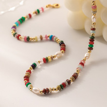 复古彩色波西米亚算盘珠石头项链定制手工串珠高级感个性珍珠锁骨