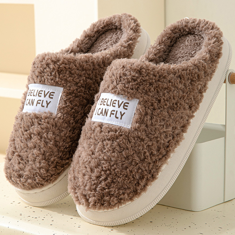 2023 New Cotton Slippers Women's Winter Indoor Plush Home Soft Bottom Thick Non-Slip Couple Household Slippers Warm Autumn and Winter