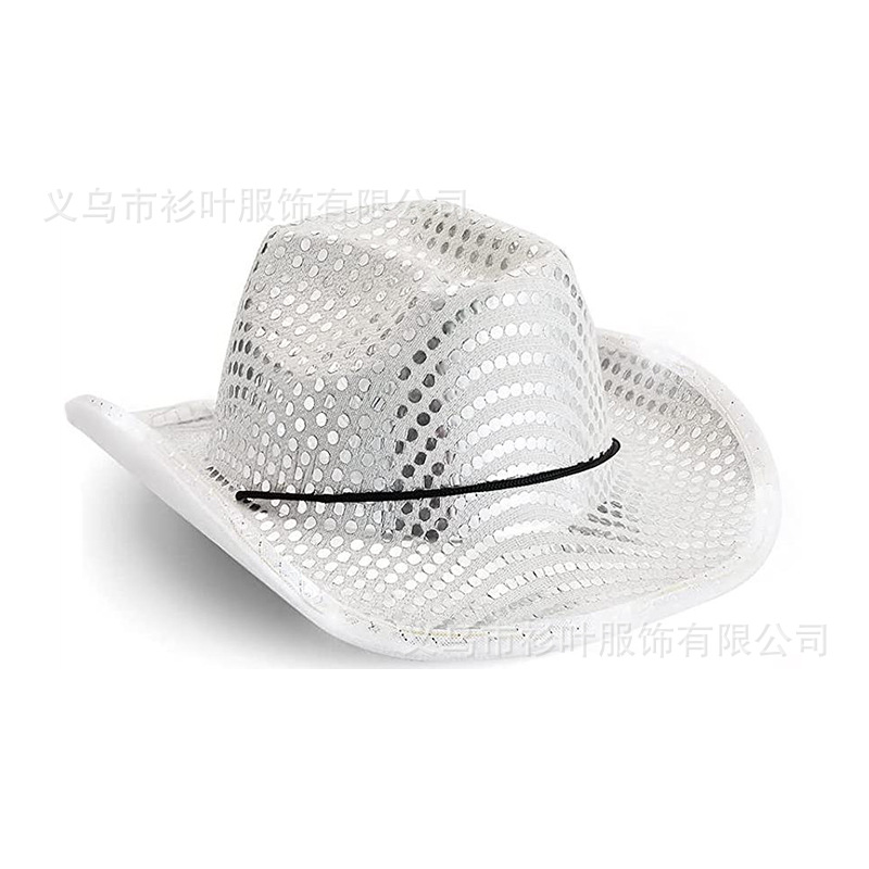 Silver Pink with Light Sequins Cowboy Hat Western Cowboy with Light Color Cowboy Hat Composite Eva Belt Lamp Cap