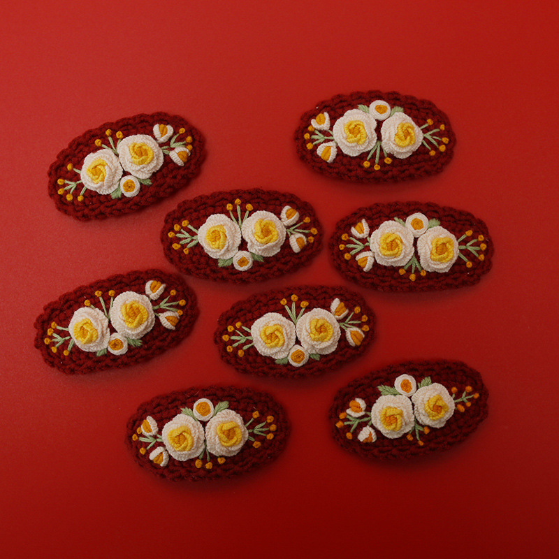 甜美刺绣花朵发卡 精致手工绣花头饰 毛线钩织bb夹手作成品-阿里巴巴