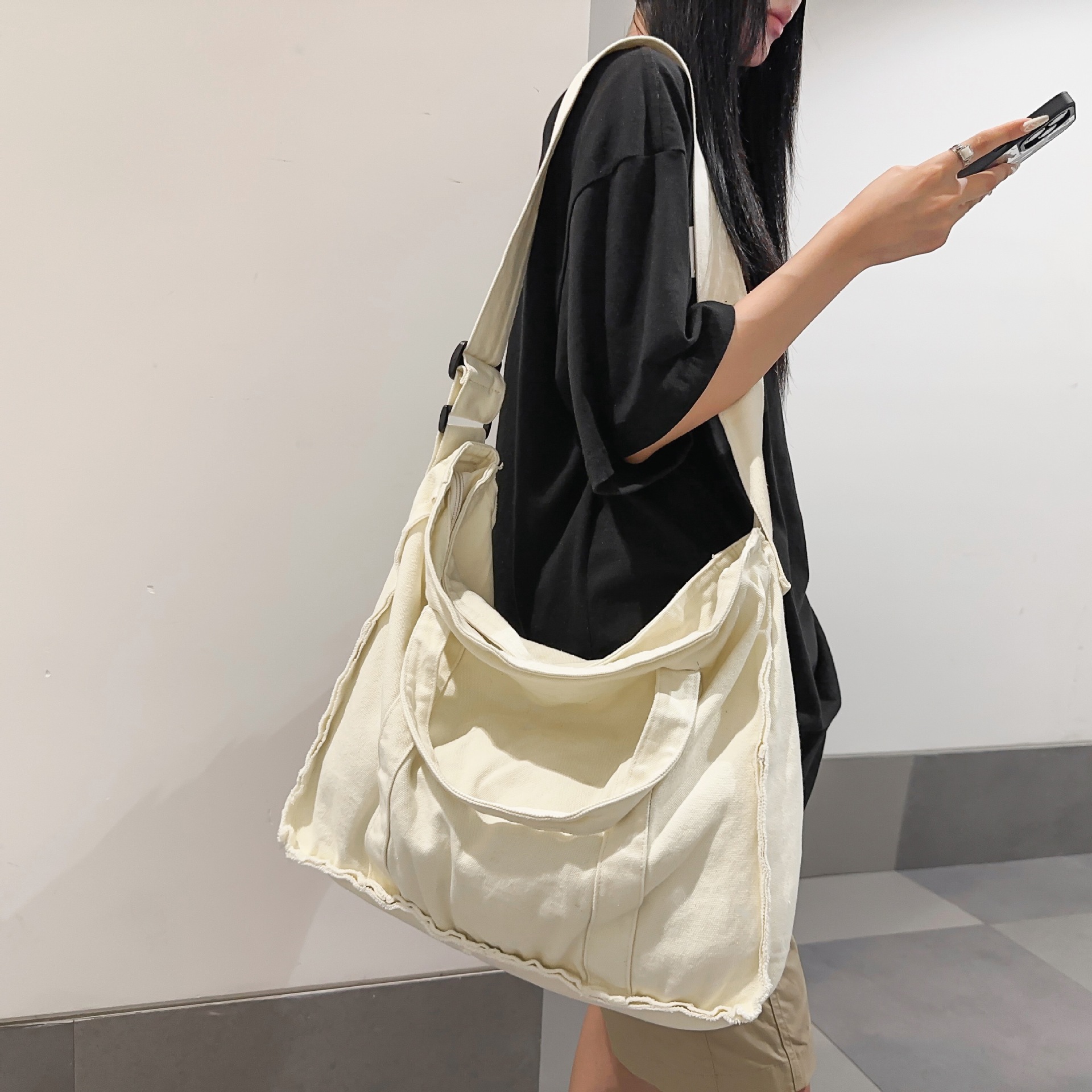 日系复古帆布包大容量学生百搭上课托特包休闲轻便文艺通勤手提包