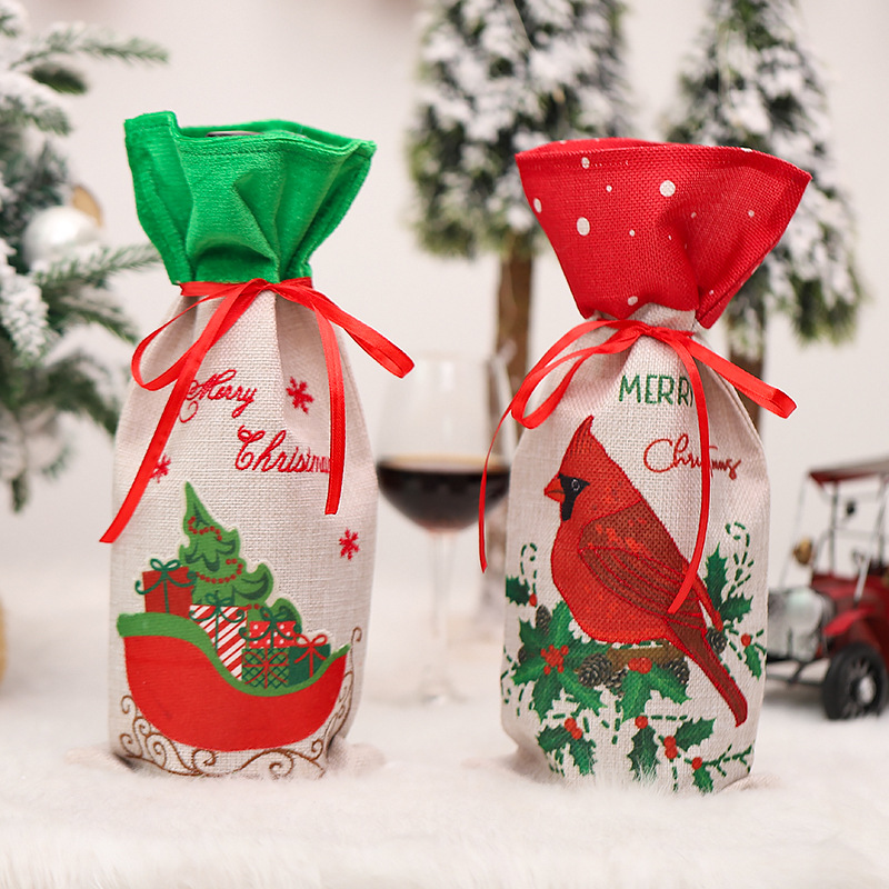 Christmas New Creative Printing Bird Sled Wine Sleeve Red Wine Champagne Wine Bottle Bag Restaurant Decoration Layout Props