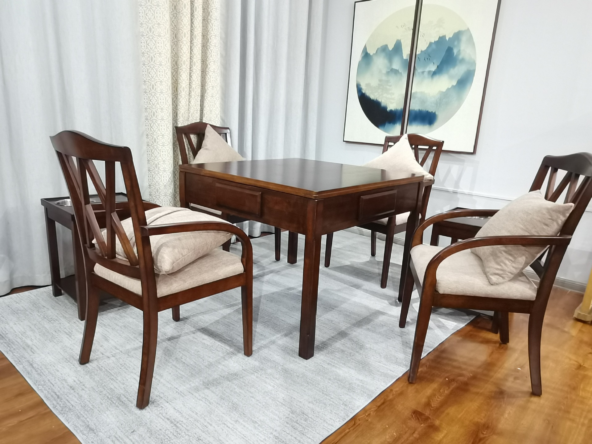 实木麻将桌餐桌两用手搓简易家用象棋桌折叠正方形棋牌桌椅组合