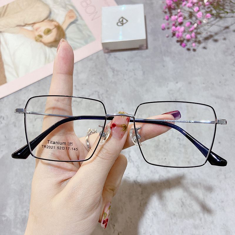 tr2021眼镜女近视有度数半钛方框网红款平光眼镜框架男复古原宿风