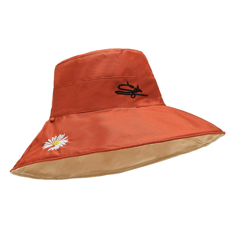 Spring and Autumn Sun Hat New Fashion Embroidered Big Brim Fisherman Hat Polyester Cotton Double-Sided Sun Hat Daisy Sun Protection Hat Women
