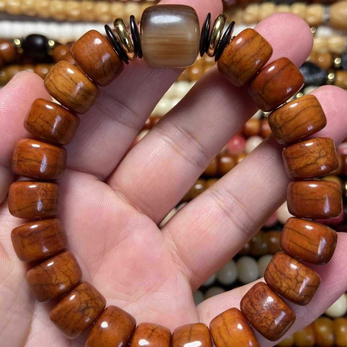 藏区真品 骨头文玩 桶珠12mm 牦牛骨自然风化手串 佛珠念珠-阿里巴巴