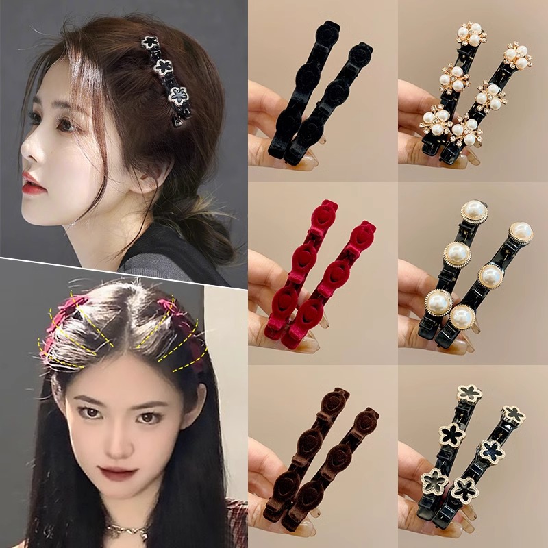 Lazy Princess Hairstyle Braided Hair Gap Former Red Double Layer Automatic Hair Braiding Artifact Side Bangs Word Hair Clip for Broken Hair Headdress