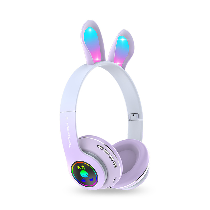 派猴 PM08新款头戴式兔耳学生蓝牙耳机发光可爱折叠粉紫黑绿工厂
