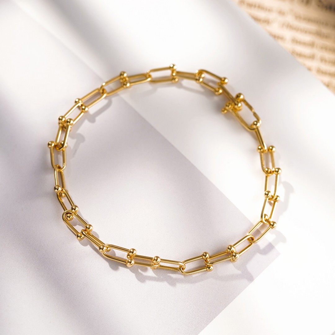 18k金素链马蹄手链真品au750彩金首饰欧美风高端套环深圳水贝珠宝