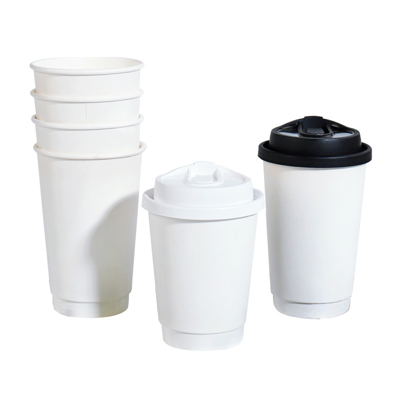 Coffee Cup Disposable Paper Cup with Lid Coffee Paper Cup Commercial Thickened Double-Layer Hot Drink Takeaway Food Grade Paper Cup