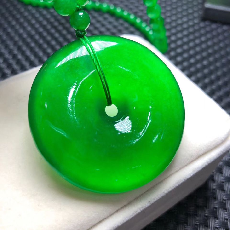 缅甸翡翠帝王绿厚庄平安扣吊坠满绿项链a货证书收藏品质套装玉坠