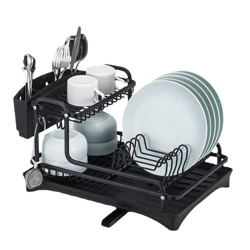 Aluminum Dish Rack Kitchen Plate Rack Double-Layer Thickened Removable Draining Dish Rack Kitchen Storage Rack Factory Direct Sales