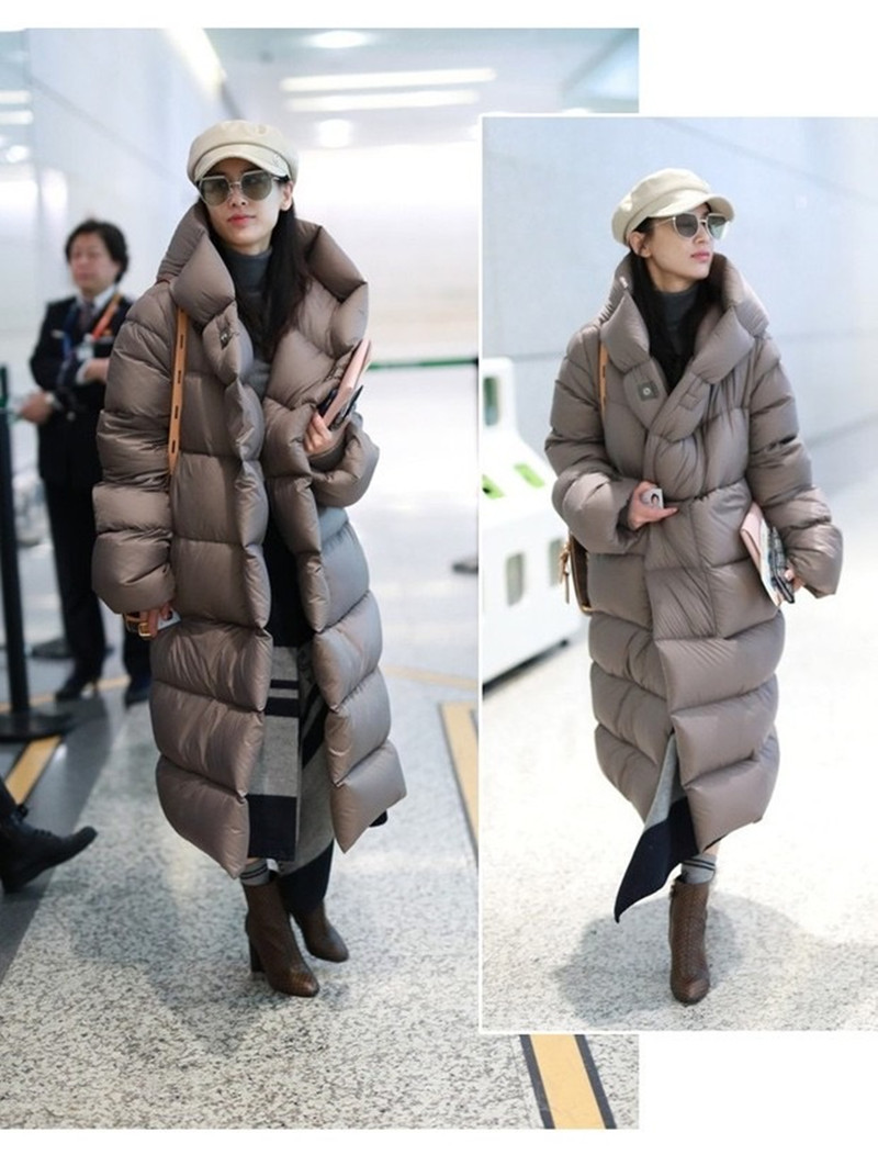 明星李沁江南同款高端羽绒服女加厚连帽过膝90白鸭绒同款羽绒外套