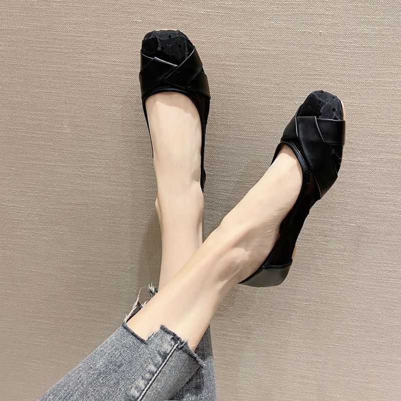 网纱波点豆豆鞋2024夏季镂空透气方头平底单鞋女软底船鞋韩版瓢鞋