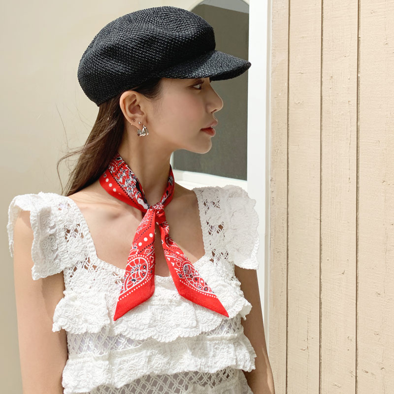 夏季红色飘带脖子装饰红色花卉小丝巾夏季 丝巾绑包小长条丝巾女