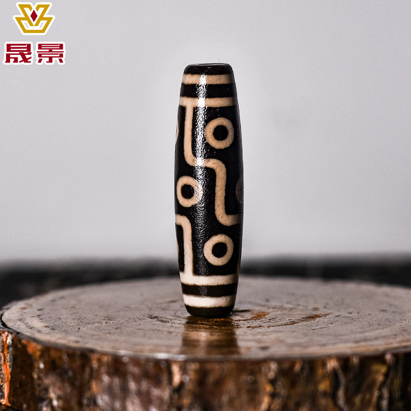 Tibetan Style Tibet Beads Wholesale Natural Agate Scattered Beads Black and White Full Weathering Prayer Bead Bodhi Ornament Accessories Three-Eye Totem