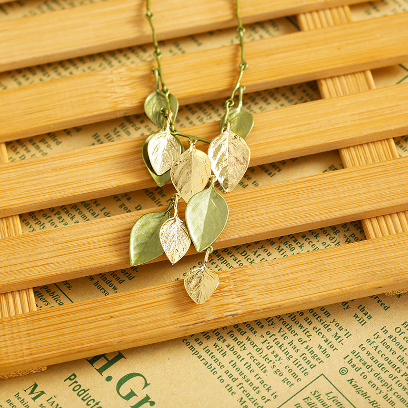 罗勒叶大项链颈链文艺复古罗勒大花洒项链颈链