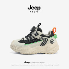 Jeep男童鞋子春季2024新款软底防滑旋钮跑步鞋网面童鞋儿童运动鞋