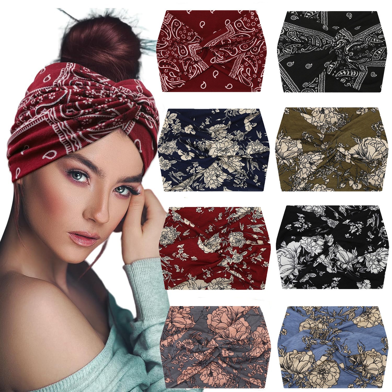 Women's Headband African Wide Hair Wrap Extra Turban Headband Yoga Running Sweat Absorption Sports Workout Elastic Hair Band