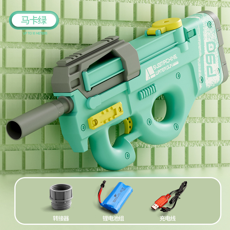 New High-Pressure Electric High-Speed Continuous Hair P90 Water Gun Large Capacity External Water Bottle Outdoor Water Fight Beach Toys