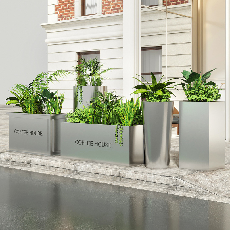 不锈钢创意组合花箱长方形花槽圆筒外摆隔断庭院室外种植箱可移动