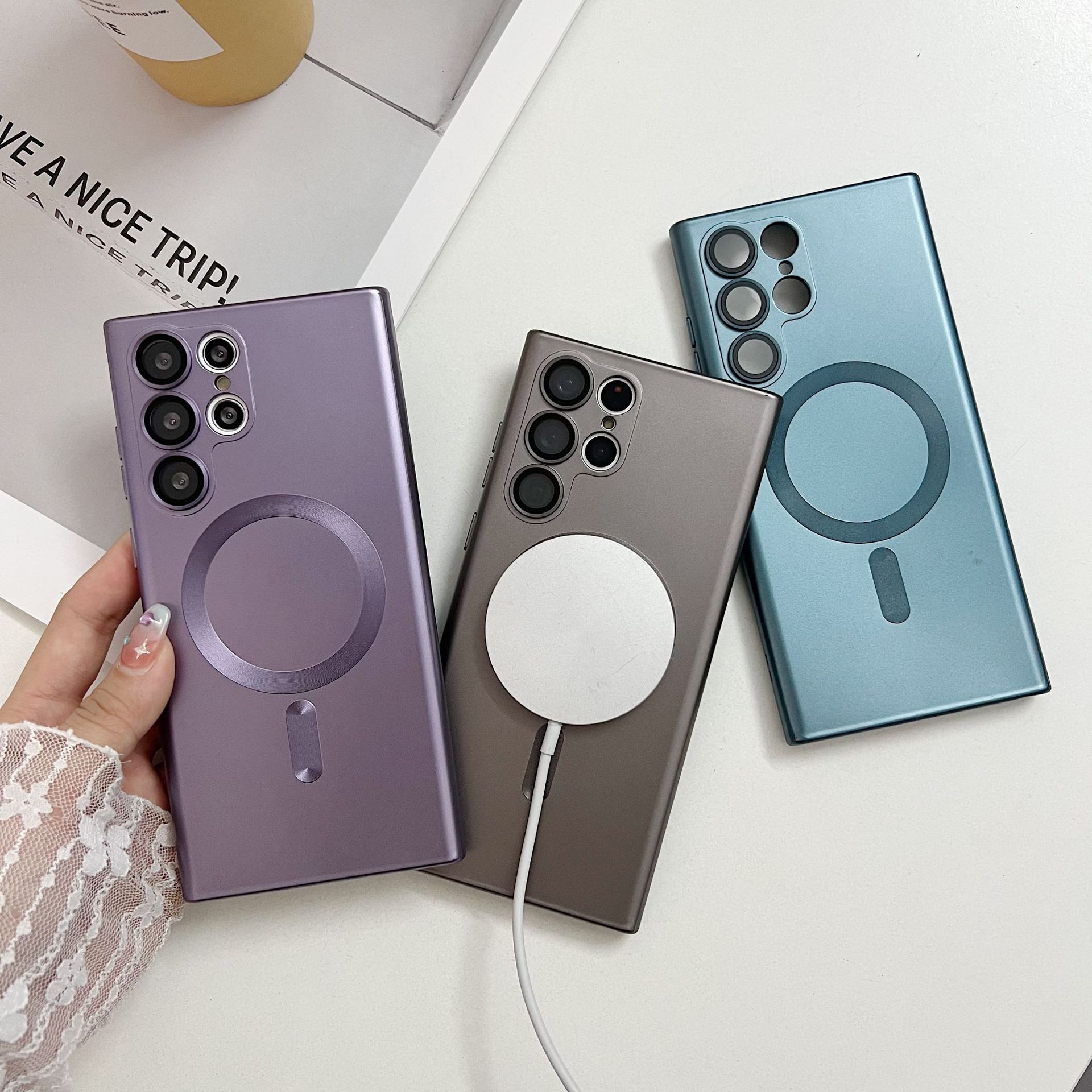 金属漆磁吸镜头膜手机壳适用galaxynote20ultra/s21fe/s22 /s23