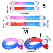 新款双头阳具双色水晶超大粗仿真肛塞拉拉同志男女用假阴茎情趣厂