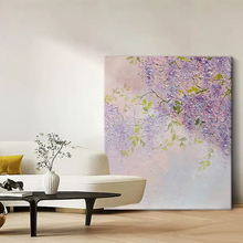 花卉肌理挂画花朵装饰画客厅无边框砂岩纯手绘油画玄关紫罗兰紫色