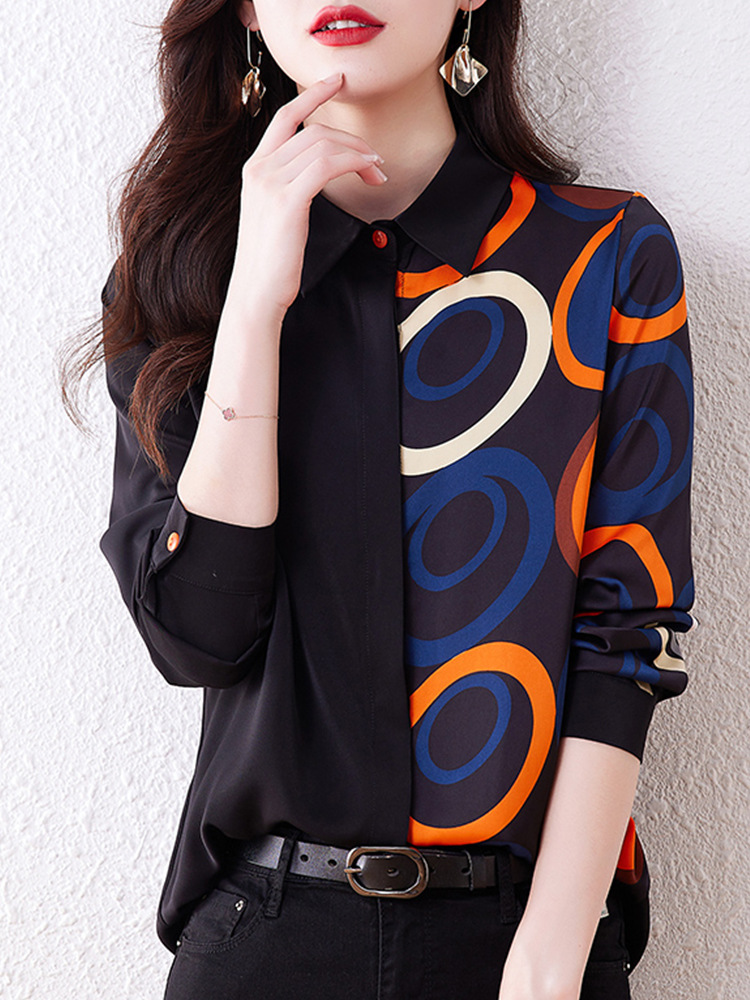 黑色长袖花衬衫女早秋2022新款时尚洋气气质显瘦百搭时髦上衣小衫