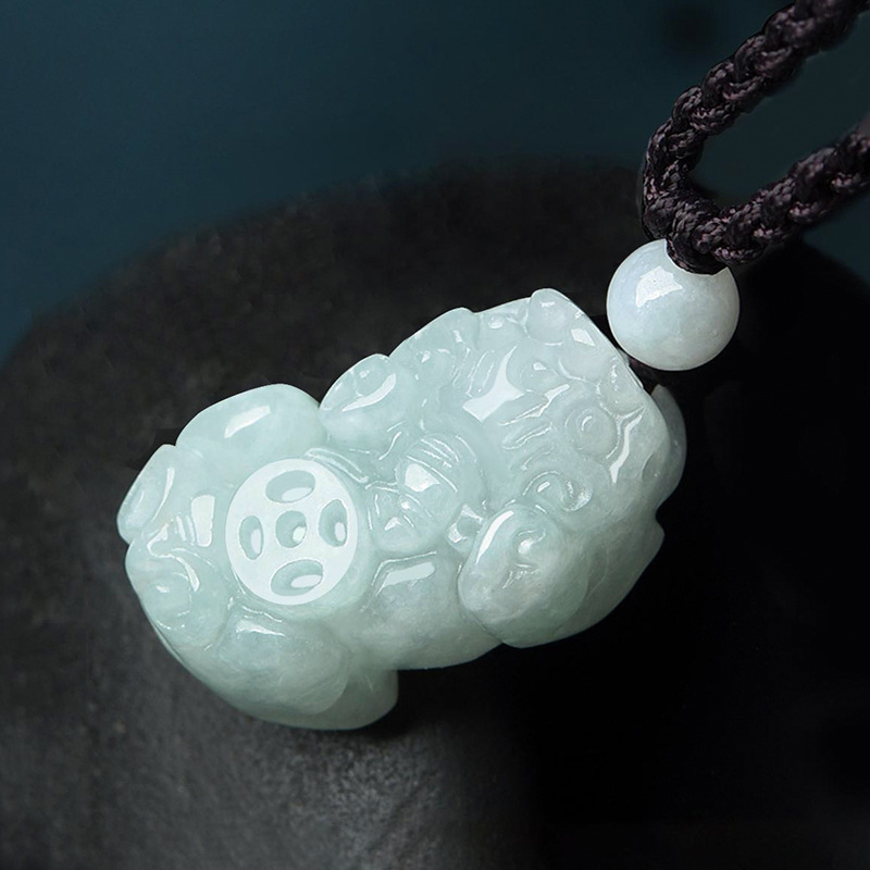 缅甸翡翠a货小号貔貅真品玉石玉佩金钱貔貅吊坠挂件手链配饰男女