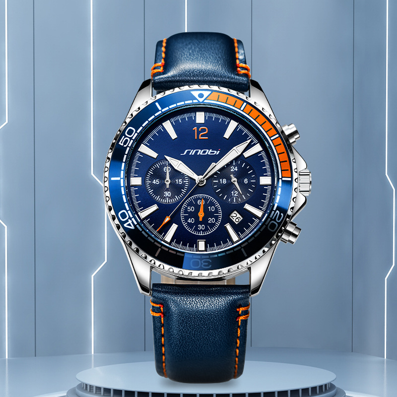 sinobi时诺比男士新品四分之一橙手表青少年运动防水潮流学生腕表