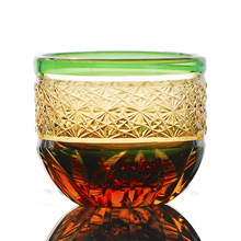 苏氏日式江户切子手工雕刻水晶玻璃清酒杯洋酒杯琥珀绿烛光纹60ml