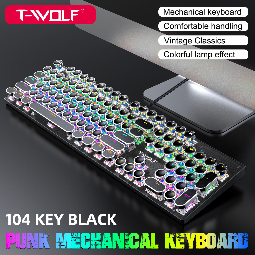 Cross-Border Lei Lang T75 Real Mechanical Keyboard Wired Computer Luminous E-Sports Games Retro Punk round Keyboard Wholesale