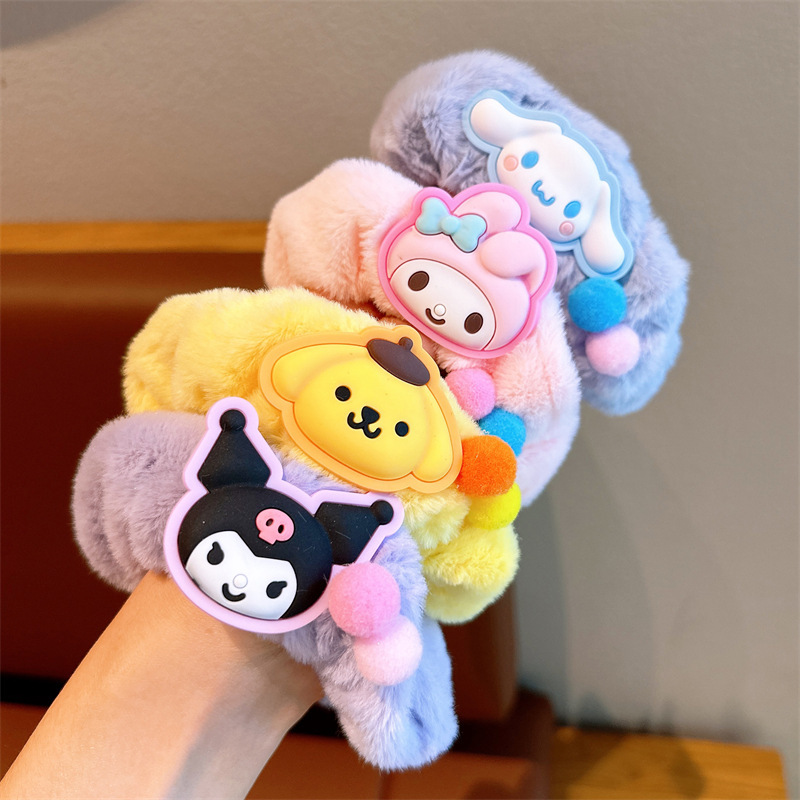 Sanrio Autumn and Winter Plush Ponytail Hair String Girls Princess High Elastic Large Intestine Hair Ring Headdress Children Cute Hair Accessories