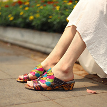 跨境春夏波西米亚风复古孔雀轻舒适可调节脚背凉鞋拖鞋