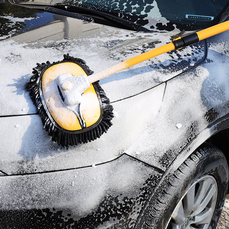 Car Brush Soft Wool Car Curved Rod Car Wash Mop Long Handle Telescopic Car Cleaning Car Washing Tools Mop